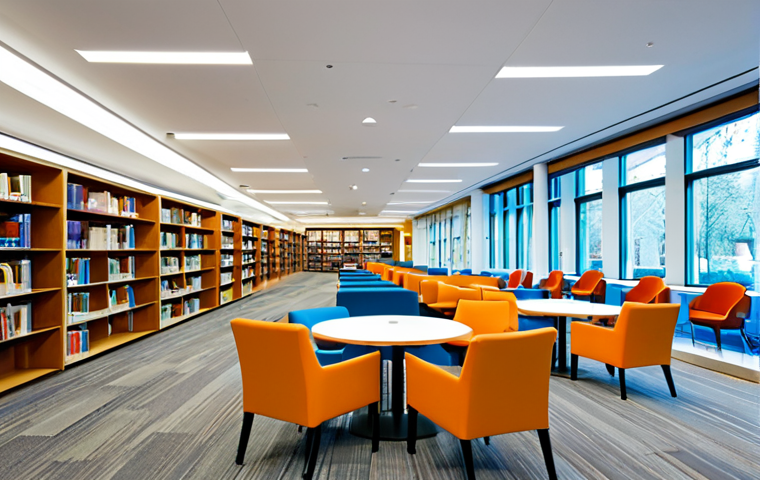 Modern Library Interior**
"A bright and inviting modern library interior, featuring modular furniture, comfortable seating areas, and collaborative workspaces. Patrons are fully clothed and appropriately dressed, engaged in reading, working on laptops, and participating in small group discussions. The space incorporates natural light, calming colors, and updated lighting fixtures. Safe for work, appropriate content, professional, family-friendly, perfect anatomy, correct proportions, natural pose, well-formed hands, proper finger count, natural body proportions."
**