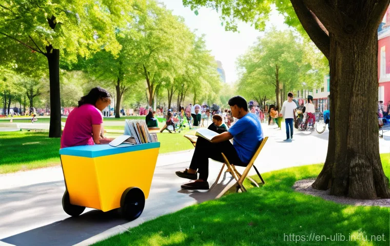 팝업스토어형 도서관 - Prompt 1: Urban Park Serendipity** 팝업스토어형 도서관 - Prompt 1: Urban Park Serendipity**