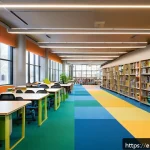 국제도서관협회 트렌드 - A modern public library interior featuring flexible layouts with movable furniture and modular rooms...