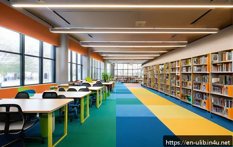 국제도서관협회 트렌드 - A modern public library interior featuring flexible layouts with movable furniture and modular rooms...